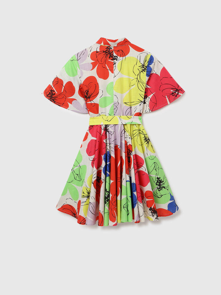 S/S PRINTED SHORT FLARE DRESS WITH BELT image number 8